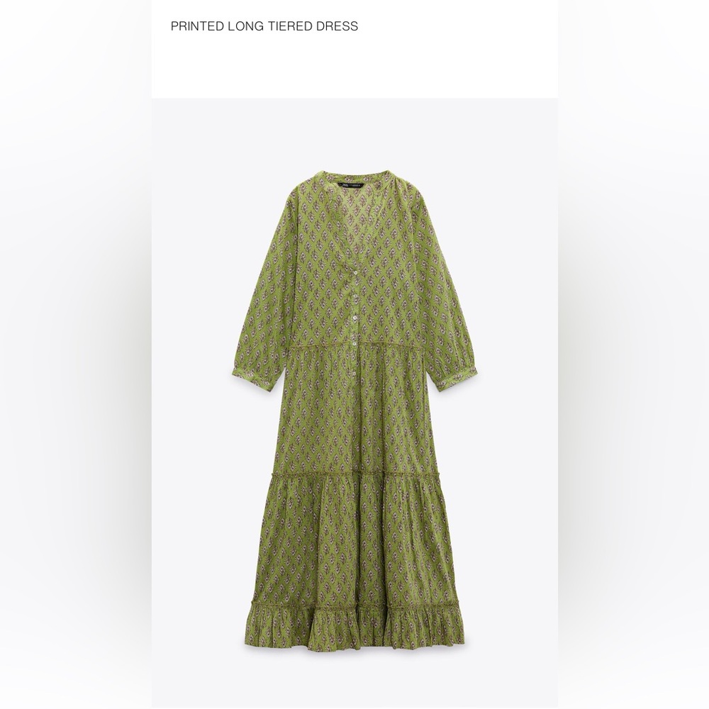 Zara Green Long Sleeve Tiered Dress